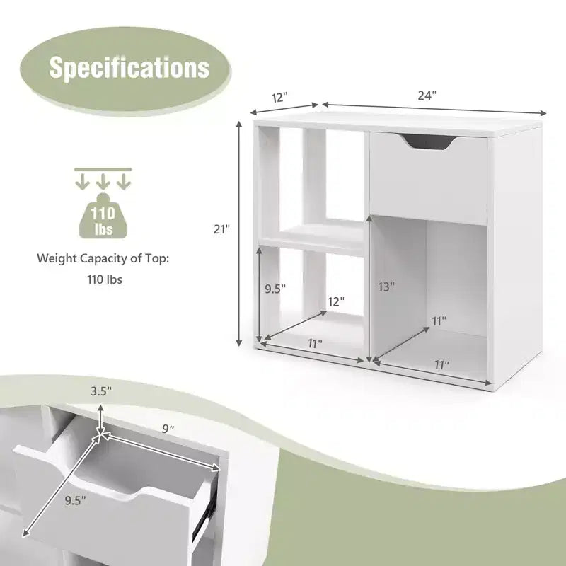 Costway 1/2 PCS 3-Cube Bookcase Organizer with 2-tier Wooden Storage Shelf & Pull-out Drawer Black/White