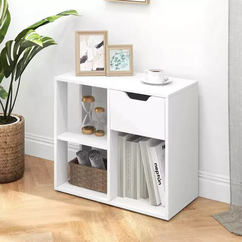 Costway 1/2 PCS 3-Cube Bookcase Organizer with 2-tier Wooden Storage Shelf & Pull-out Drawer Black/White