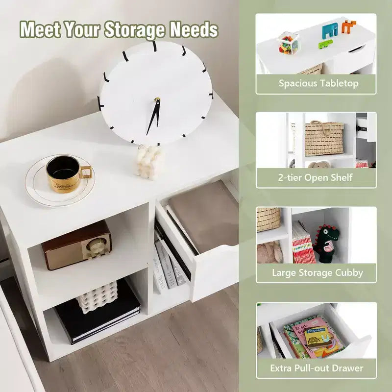 Costway 1/2 PCS 3-Cube Bookcase Organizer with 2-tier Wooden Storage Shelf & Pull-out Drawer Black/White