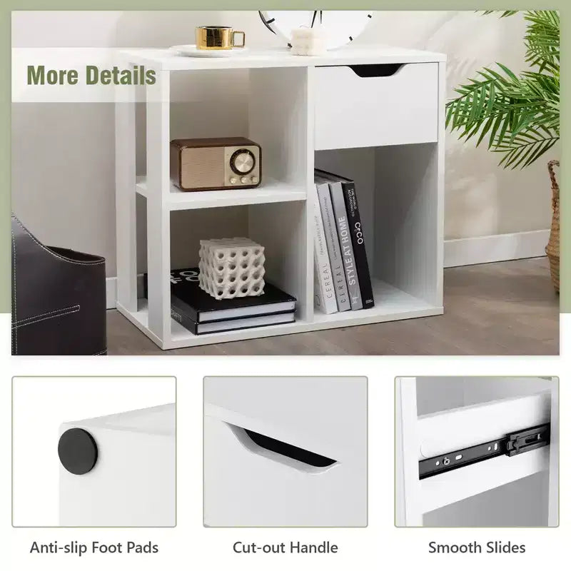 Costway 1/2 PCS 3-Cube Bookcase Organizer with 2-tier Wooden Storage Shelf & Pull-out Drawer Black/White