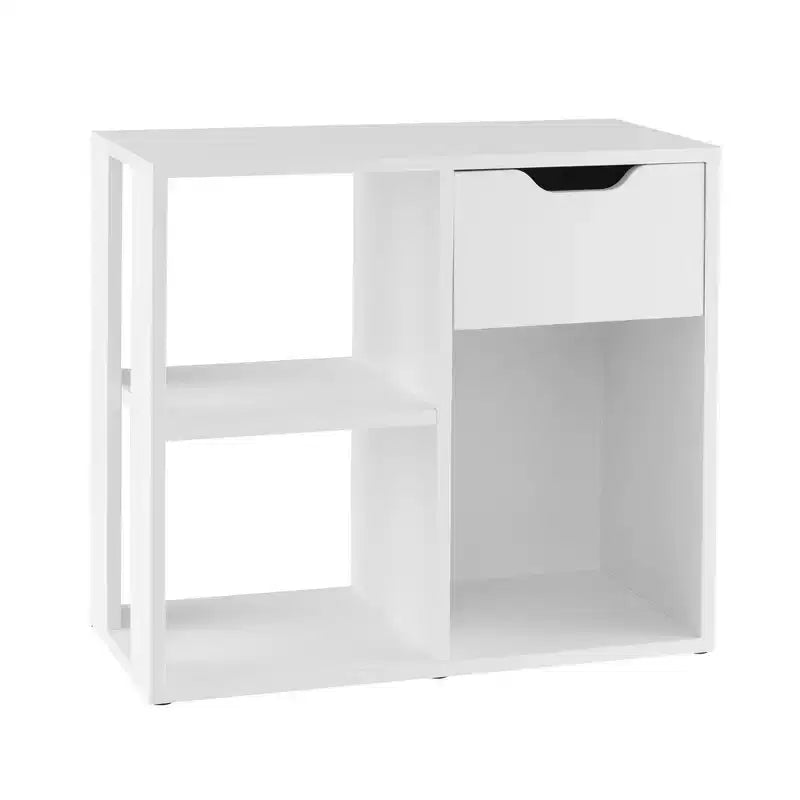 Costway 1/2 PCS 3-Cube Bookcase Organizer with 2-tier Wooden Storage Shelf & Pull-out Drawer Black/White