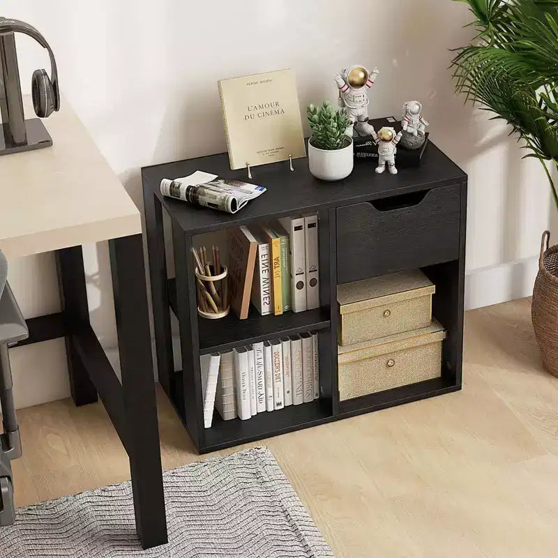 Costway 1/2 PCS 3-Cube Bookcase Organizer with 2-tier Wooden Storage Shelf & Pull-out Drawer Black/White
