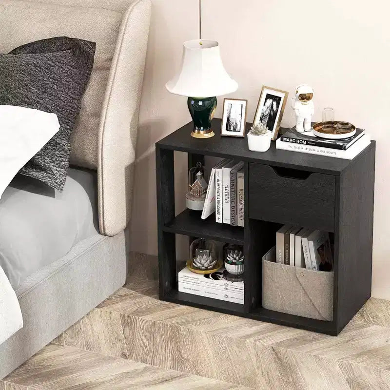 Costway 1/2 PCS 3-Cube Bookcase Organizer with 2-tier Wooden Storage Shelf & Pull-out Drawer Black/White