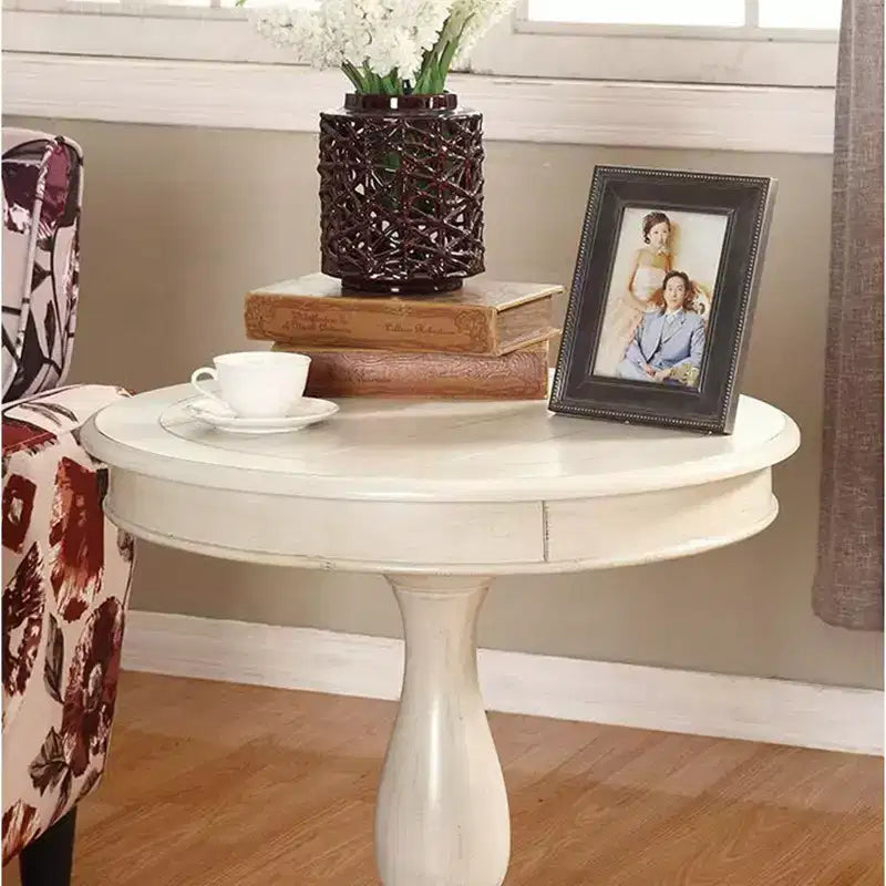 Table d'appoint piédestal ronde en bois blanc Rene