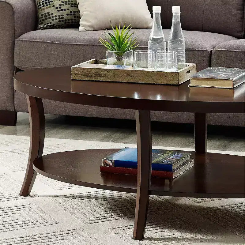 Table basse ovale contemporaine avec étagère Perth de Roundhill Furniture, expresso