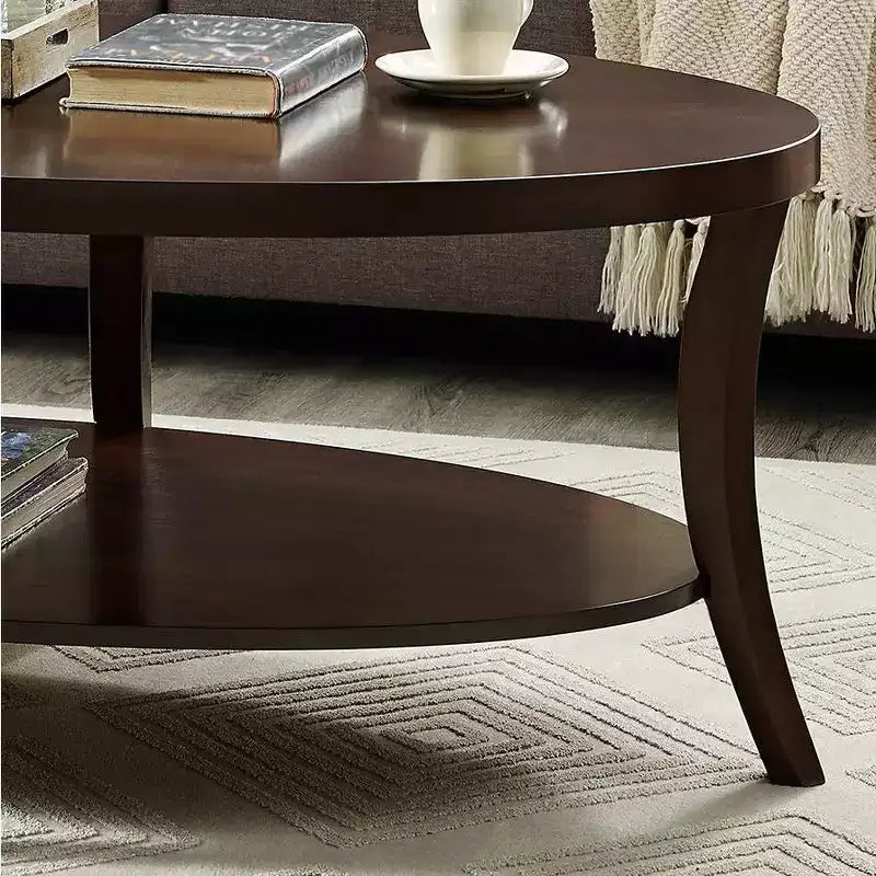 Table basse ovale contemporaine avec étagère Perth de Roundhill Furniture, expresso