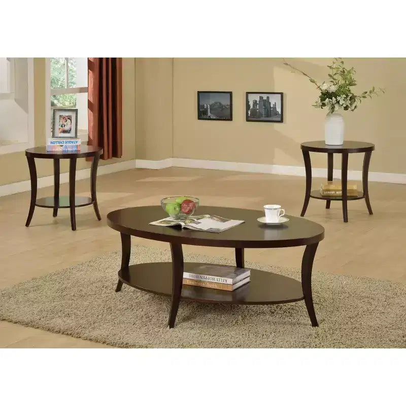 Table basse ovale contemporaine avec étagère Perth de Roundhill Furniture, expresso