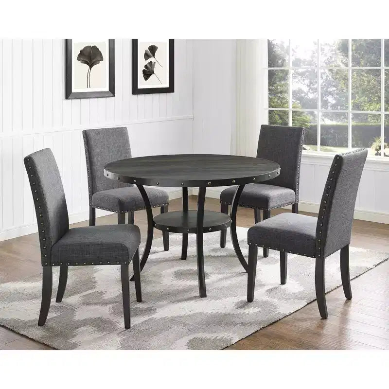 Roundhill Furniture Biony Fabric Dining Chairs with Nailhead Trim, Gray, Set of 2