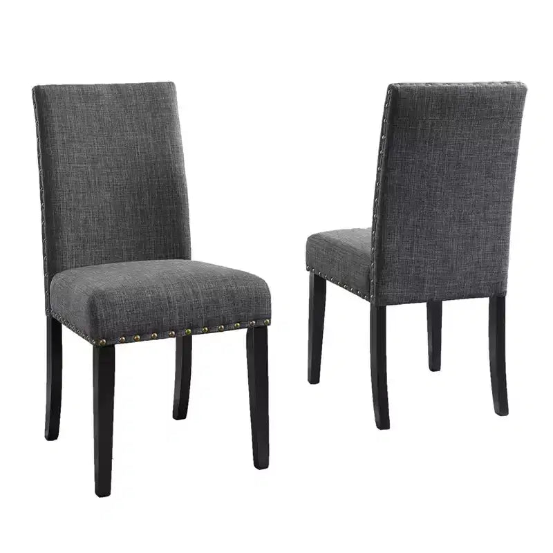 Roundhill Furniture Biony Fabric Dining Chairs with Nailhead Trim, Gray, Set of 2