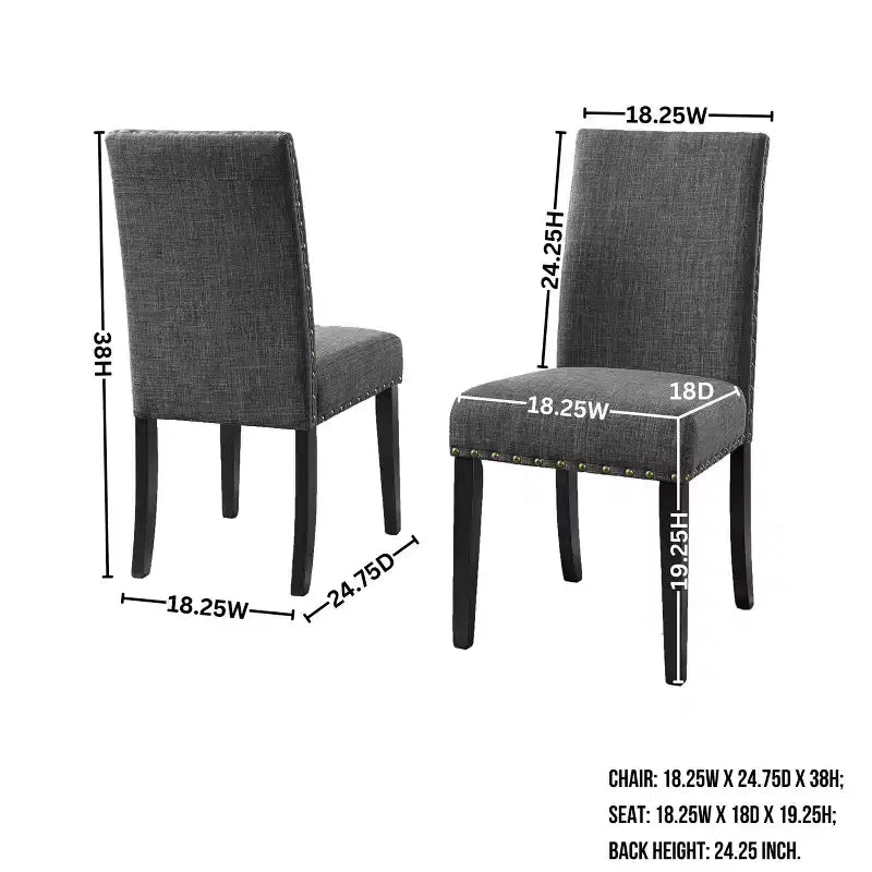 Roundhill Furniture Biony Fabric Dining Chairs with Nailhead Trim, Gray, Set of 2
