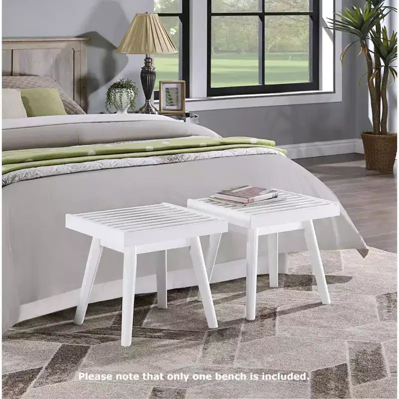 Banc à lattes en bois massif Larwich de Roundhill Furniture, 48 cm de long, blanc