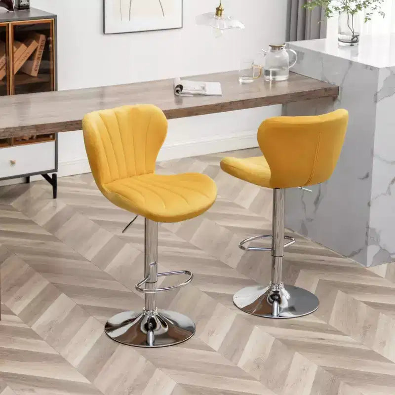 Tabourets de bar pivotants réglables rembourrés Ellston jaunes, lot de 2