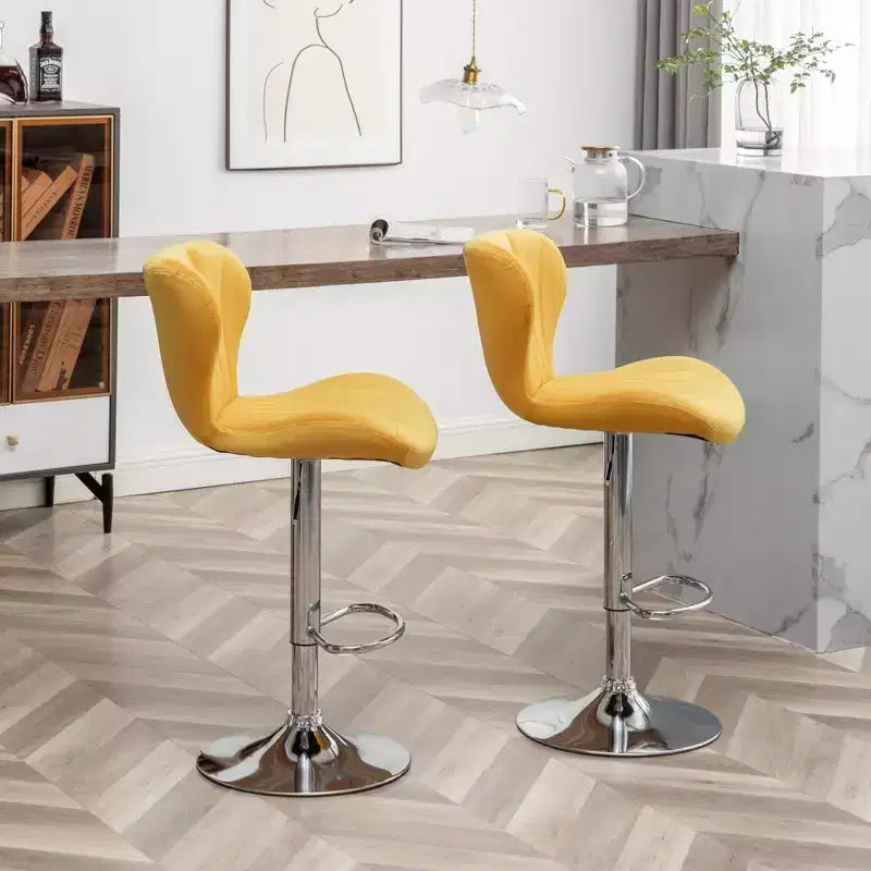 Tabourets de bar pivotants réglables rembourrés Ellston jaunes, lot de 2
