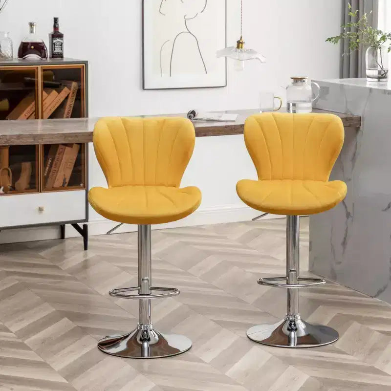 Tabourets de bar pivotants réglables rembourrés Ellston jaunes, lot de 2