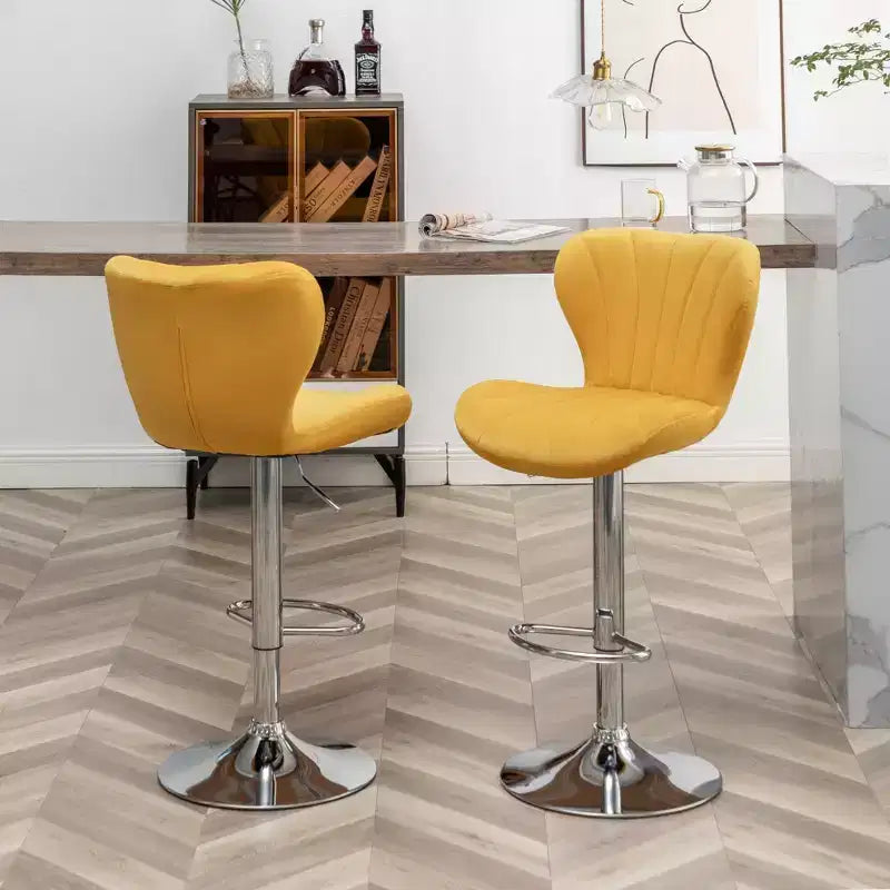 Tabourets de bar pivotants réglables rembourrés Ellston jaunes, lot de 2