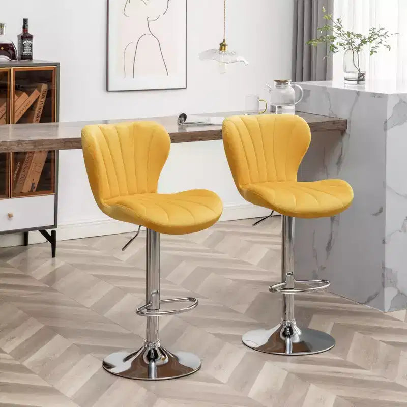 Tabourets de bar pivotants réglables rembourrés Ellston jaunes, lot de 2
