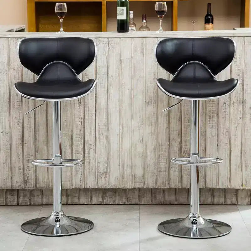 Tabourets de bar pivotants réglables Roundhill Furniture Masaccio avec coussin en similicuir et base chromée, noirs, lot de 2