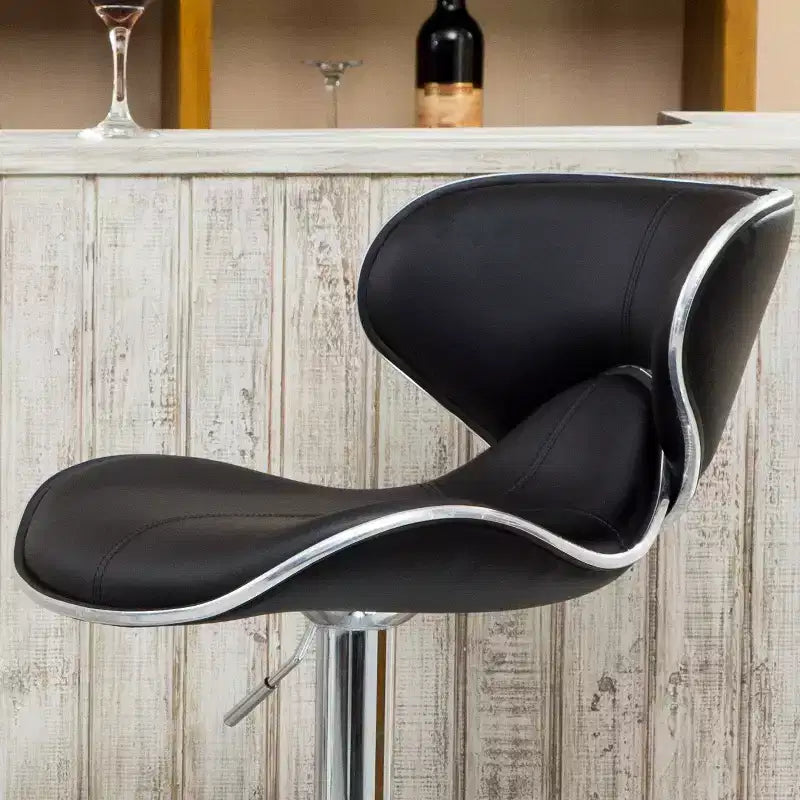 Tabourets de bar pivotants réglables Roundhill Furniture Masaccio avec coussin en similicuir et base chromée, noirs, lot de 2