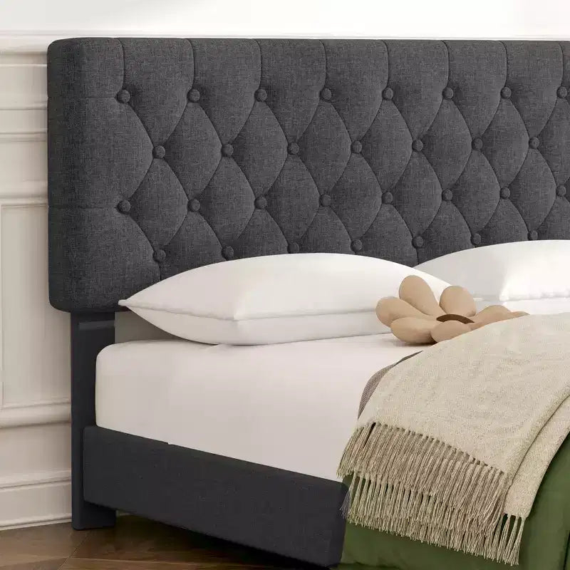Cadre de lit Queen Size HYLEORY avec 4 tiroirs et tête de lit, Cadre de lit plateforme rembourré