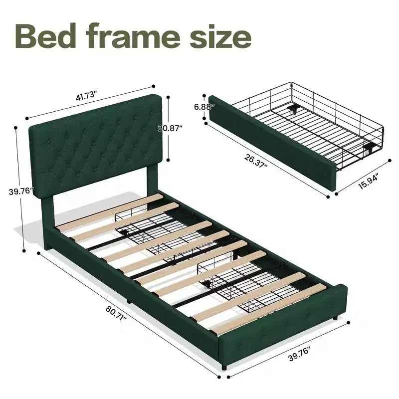 Cadre de lit Queen Size HYLEORY avec 4 tiroirs et tête de lit, Cadre de lit plateforme rembourré