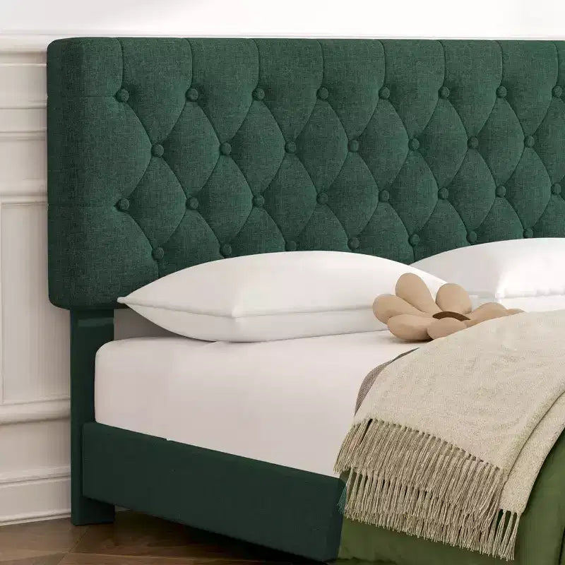 Cadre de lit Queen Size HYLEORY avec 4 tiroirs et tête de lit, Cadre de lit plateforme rembourré