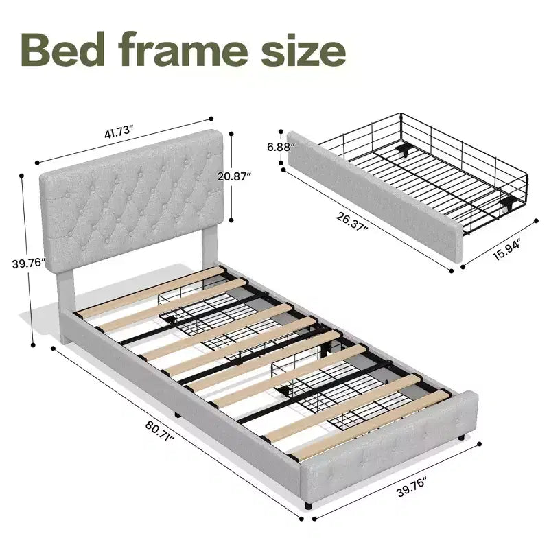 Cadre de lit Queen Size HYLEORY avec 4 tiroirs et tête de lit, Cadre de lit plateforme rembourré