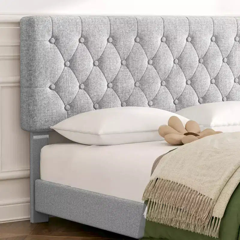 Cadre de lit Queen Size HYLEORY avec 4 tiroirs et tête de lit, Cadre de lit plateforme rembourré