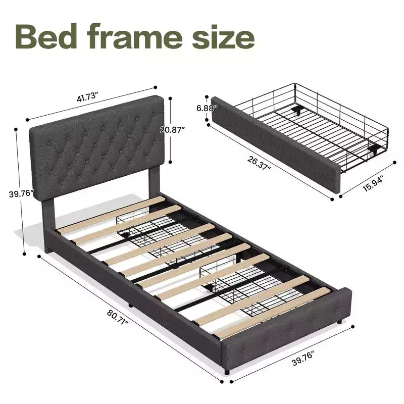 Cadre de lit Queen Size HYLEORY avec 4 tiroirs et tête de lit, Cadre de lit plateforme rembourré