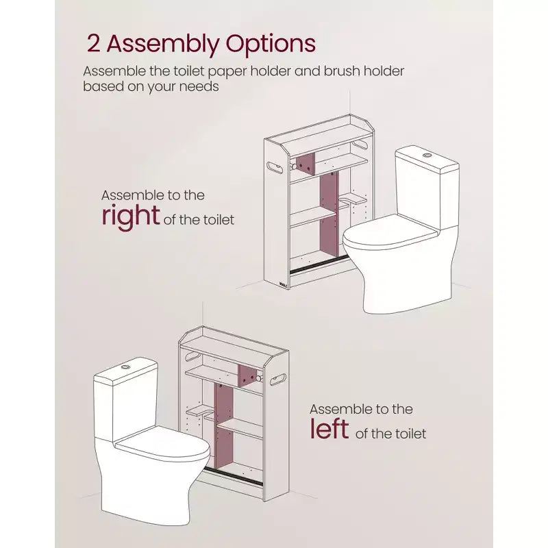 VASAGLE Bathroom Cabinet, Slim Bathroom Storage Cabinet, Toilet Paper Holder and Brush Compartment, Sliding Doors, Adjustable Shelves,