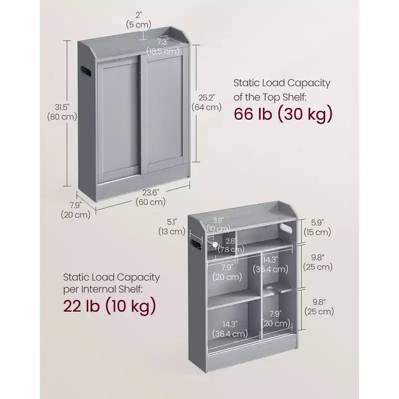 VASAGLE Bathroom Cabinet, Slim Bathroom Storage Cabinet, Toilet Paper Holder and Brush Compartment, Sliding Doors, Adjustable Shelves,