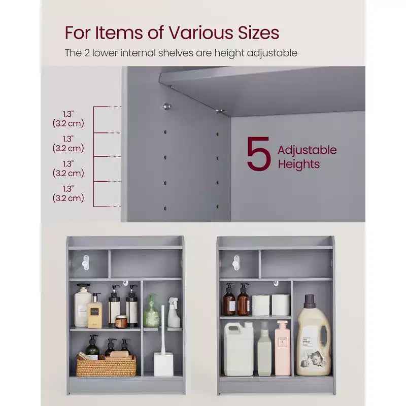 VASAGLE Bathroom Cabinet, Slim Bathroom Storage Cabinet, Toilet Paper Holder and Brush Compartment, Sliding Doors, Adjustable Shelves,