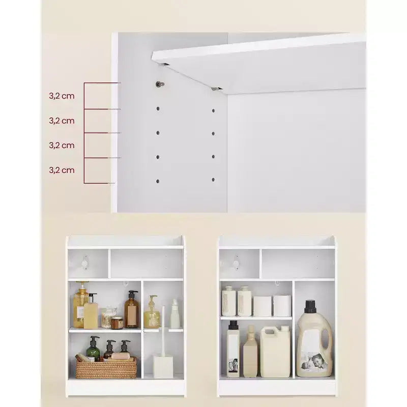 VASAGLE Bathroom Cabinet, Slim Bathroom Storage Cabinet, Toilet Paper Holder and Brush Compartment, Sliding Doors, Adjustable Shelves,