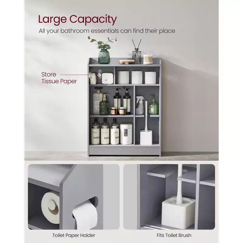 VASAGLE Bathroom Cabinet, Slim Bathroom Storage Cabinet, Toilet Paper Holder and Brush Compartment, Sliding Doors, Adjustable Shelves,