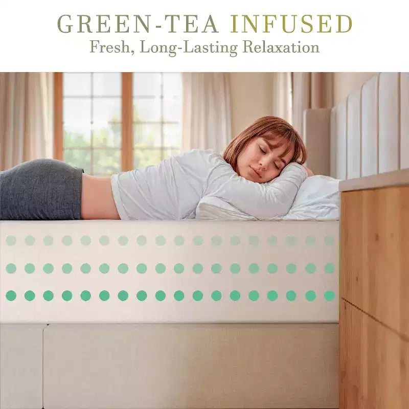 Merrick Lane Matelas en mousse à mémoire de forme en boîte à 4 couches, mousse infusée au thé vert, mousse à circulation d'air, gel rafraîchissant, mousse certifiée CertiPUR-US