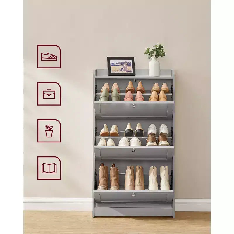 Meuble à chaussures VASAGLE avec 3 tiroirs basculants, meuble de rangement pour chaussures, séparateurs réglables et amovibles, 24 x 60 x 108 cm