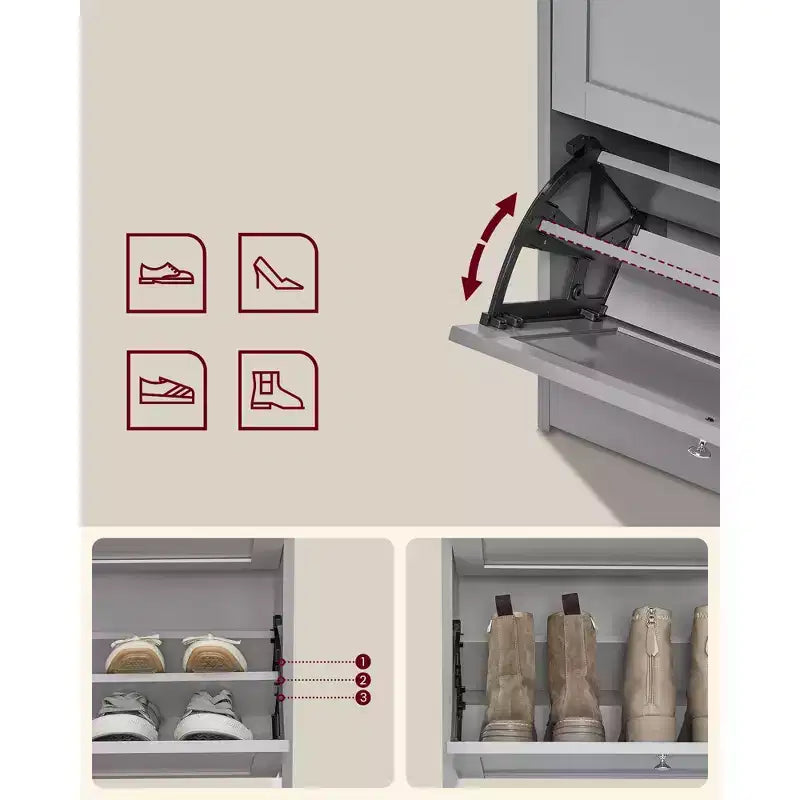 VASAGLE Shoe Cabinet with 3 Flip Drawers, Shoe Storage Cabinet, Adjustable and Removable Dividers,, 9.4 x 23.6 x 42.5 Inches