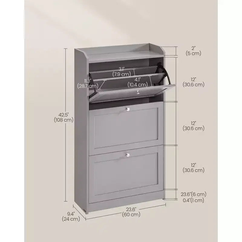 VASAGLE Shoe Cabinet with 3 Flip Drawers, Shoe Storage Cabinet, Adjustable and Removable Dividers,, 9.4 x 23.6 x 42.5 Inches