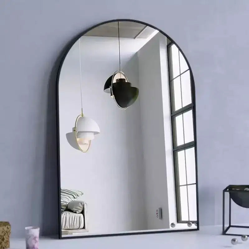 24 x 36 Arched Mantle Mirror, Black/Gold-HOMLUX: Metal Frame, Wall Mount, Modern Decor