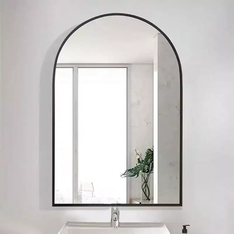 24 x 36 Arched Mantle Mirror, Black/Gold-HOMLUX: Metal Frame, Wall Mount, Modern Decor