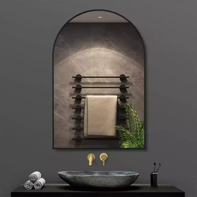 24 x 36 Arched Mantle Mirror, Black/Gold-HOMLUX: Metal Frame, Wall Mount, Modern Decor