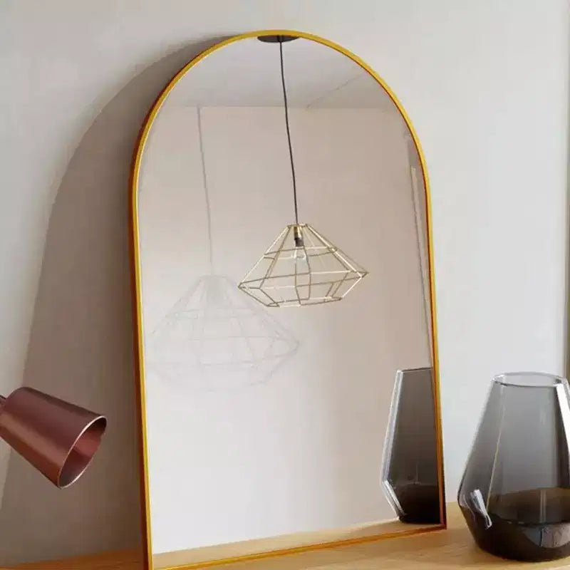 24 x 36 Arched Mantle Mirror, Black/Gold-HOMLUX: Metal Frame, Wall Mount, Modern Decor