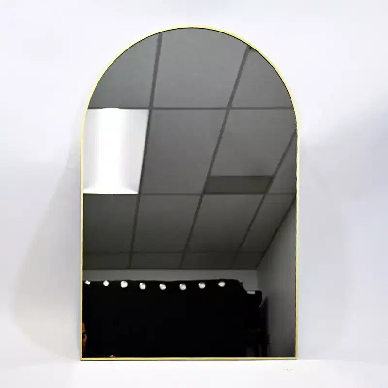 24 x 36 Arched Mantle Mirror, Black/Gold-HOMLUX: Metal Frame, Wall Mount, Modern Decor