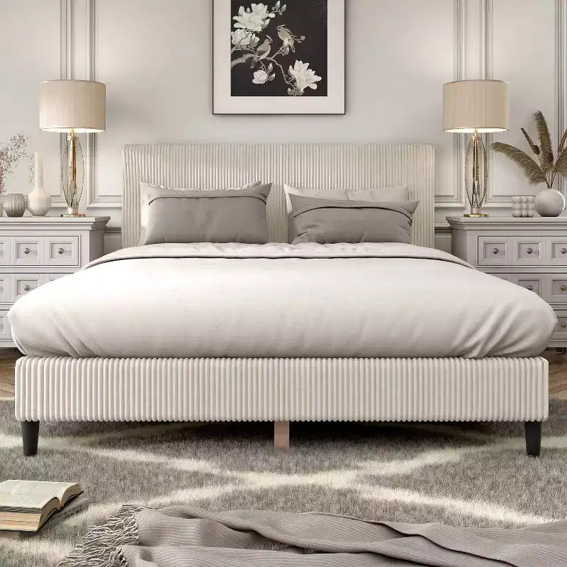 Lit plateforme Queen miBasics Beckman en velours côtelé avec housse amovible