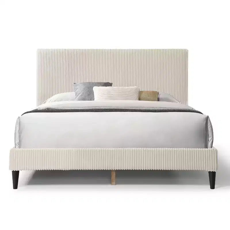 Lit plateforme Queen miBasics Beckman en velours côtelé avec housse amovible