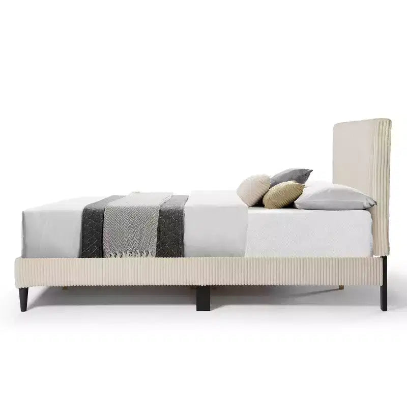 Lit plateforme Queen miBasics Beckman en velours côtelé avec housse amovible