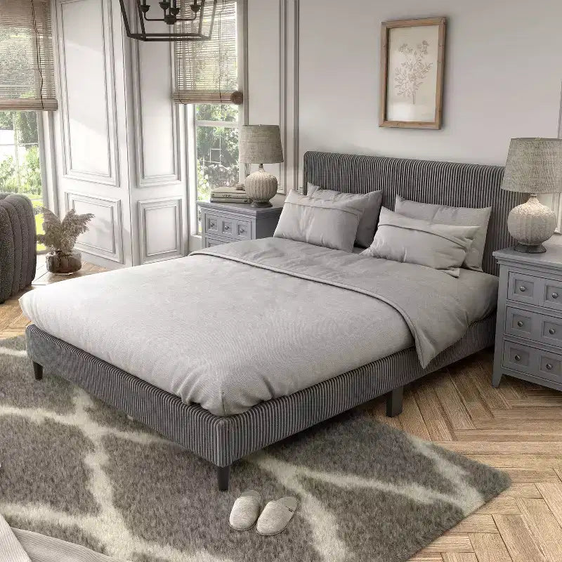 Lit plateforme Queen miBasics Beckman en velours côtelé avec housse amovible