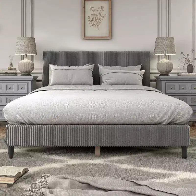 Lit plateforme Queen miBasics Beckman en velours côtelé avec housse amovible