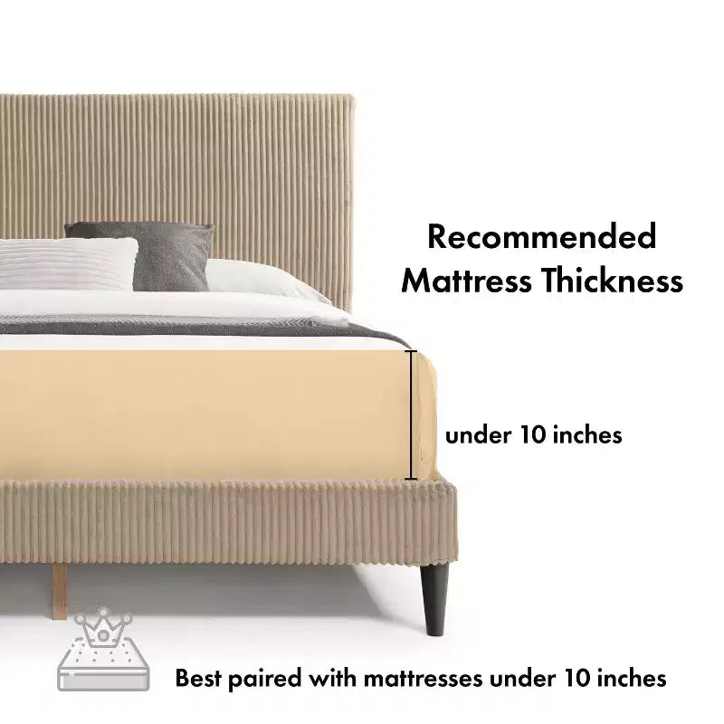 Lit plateforme Queen miBasics Beckman en velours côtelé avec housse amovible