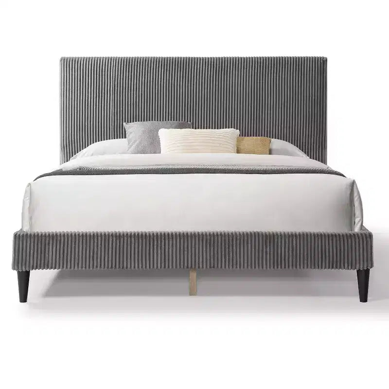 Lit plateforme Queen miBasics Beckman en velours côtelé avec housse amovible