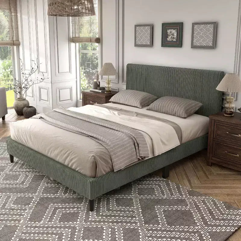 Lit plateforme Queen miBasics Beckman en velours côtelé avec housse amovible